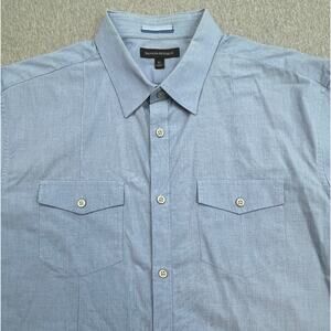 Banana Republic‎ Shirt Mens XL Blue Cotton Blend Stretch Short Sleeve Button Up